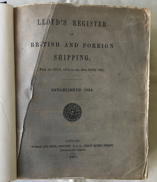 Lloyd's Register of British and Foreign Shipping 1871 to 1872