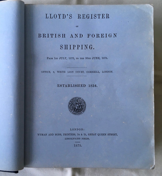 Lloyd's Register of British and Foreign Shipping 1873 to 1874