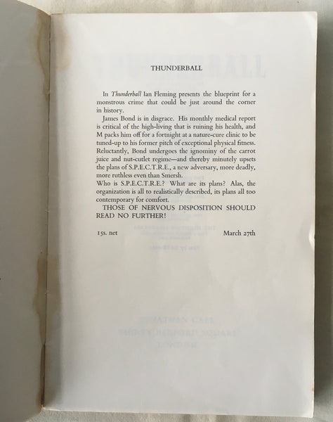 Ian Fleming - Thunderball - UK 1st 1961 - Uncorrected Proof